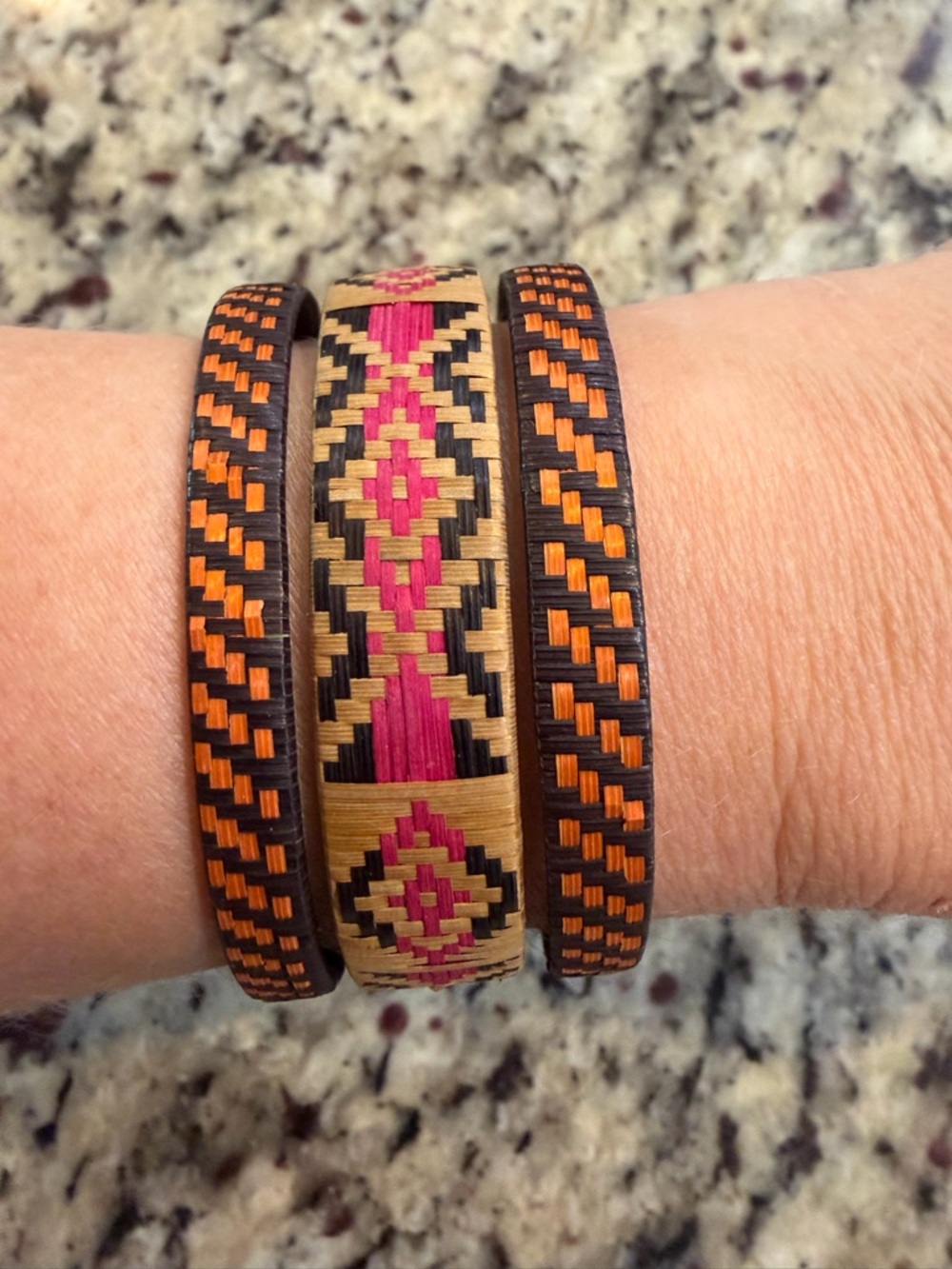 Zenu Colombian Andes Woven Cane Fiber Cuff- Geometric Design